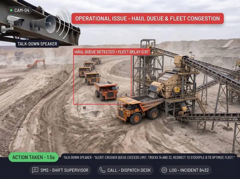 Haul truck queue at a crusher