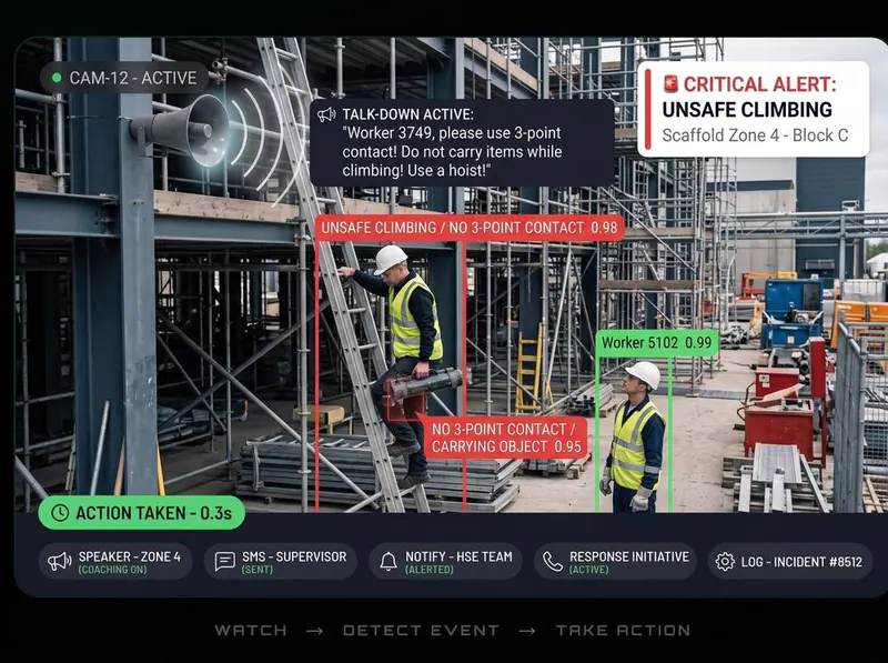 Unsafe ladder climbing without three-point contact