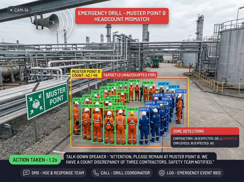 Muster point headcount during an emergency drill