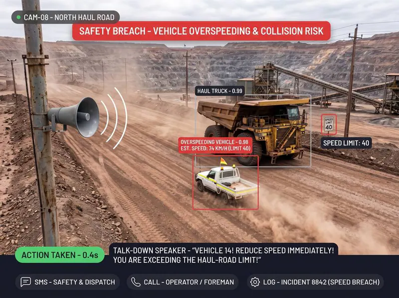 Vehicle overspeeding on a haul road
