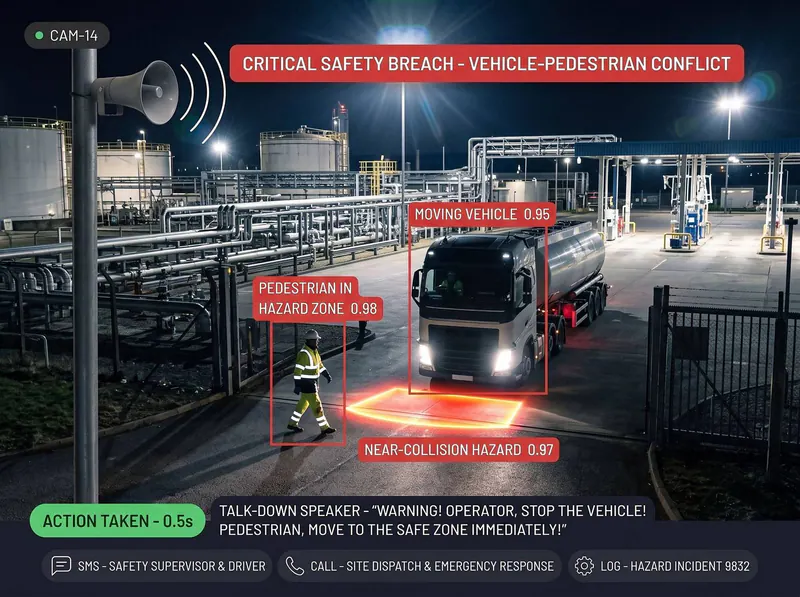 Person in truck path detected by Vision AI