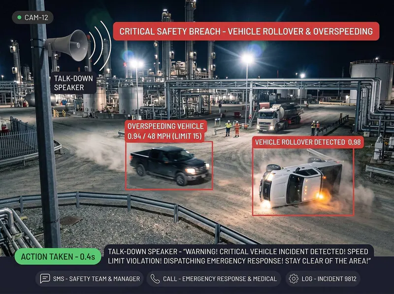 48 mph in a 15, rollover detected by Vision AI