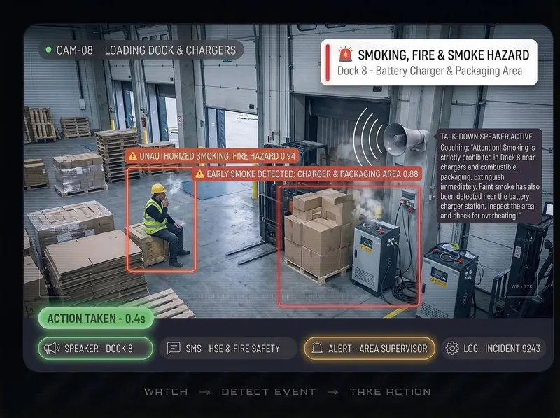 Smoke at the chargers detected by Vision AI