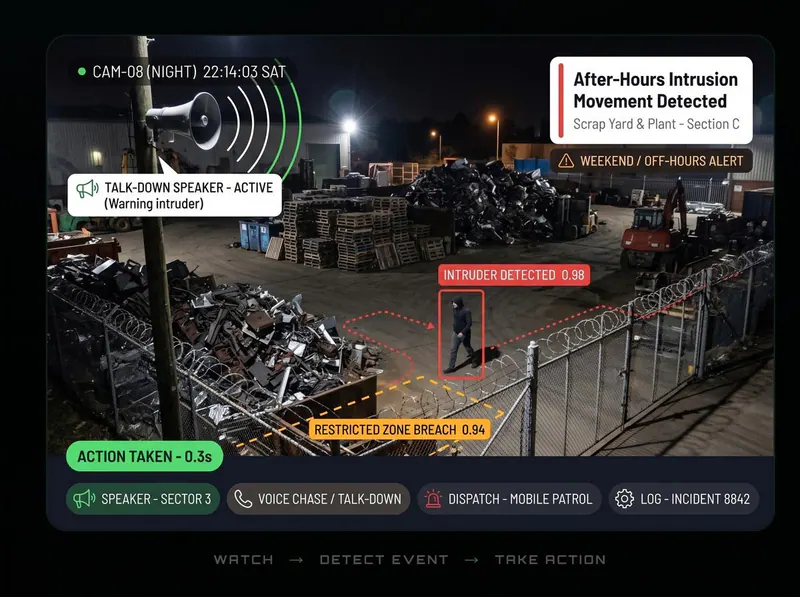 Security system responding to an intrusion at a facility