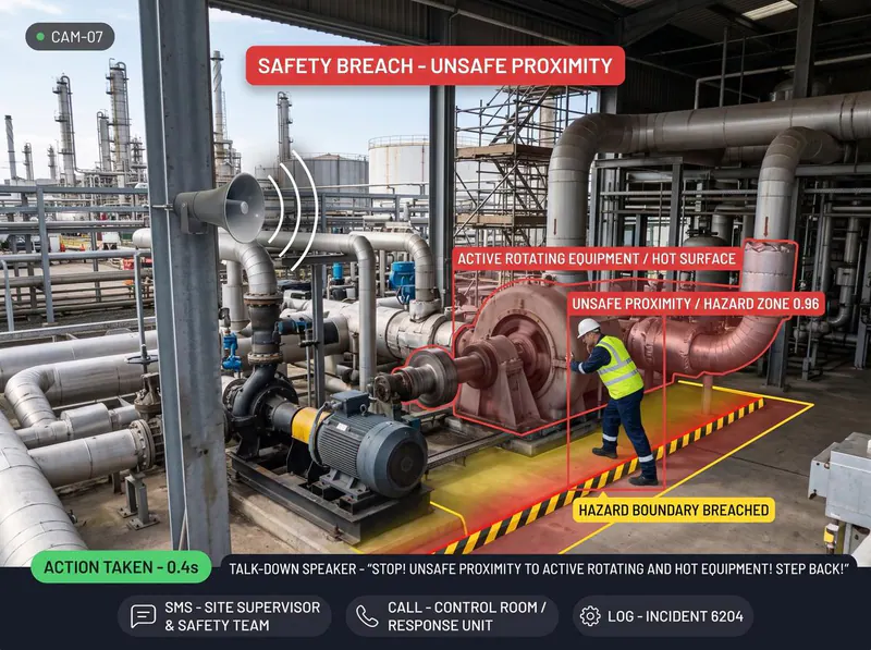 Unsafe proximity to rotating equipment at an oil and gas facility