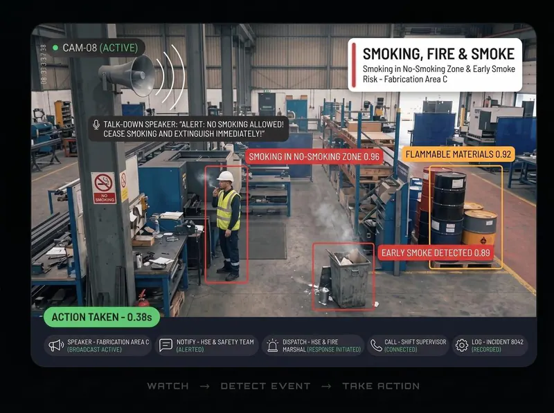 Smoking, fire & smoke detected by Vision AI