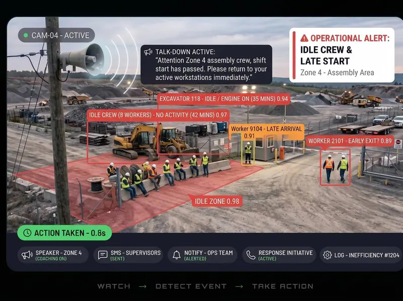 Idle crew & late start detected by Vision AI