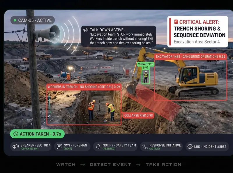 Trench shoring deviation detected by Vision AI