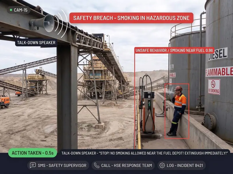 Smoking in hazardous zone detected by Vision AI