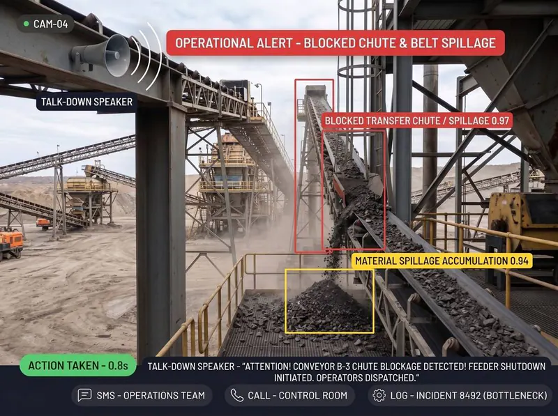 Blocked chute & spillage detected by Vision AI
