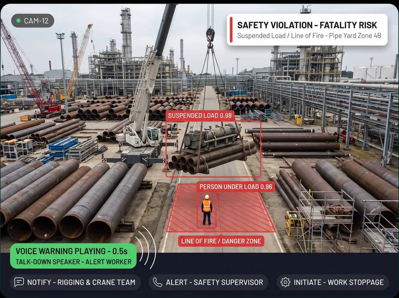 Crane line of fire detected by Vision AI