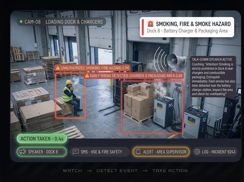 Smoke at the chargers detected by Vision AI